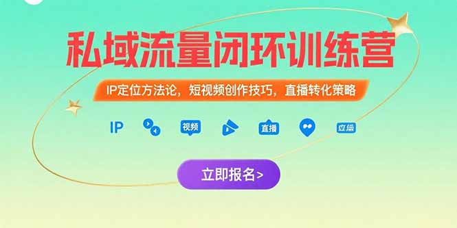 私域流量闭环训练营：IP定位方法论，短视频创作技巧，直播转化策略-大米网创