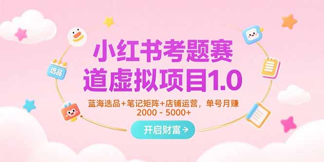 小红书考题赛道虚拟项目1.0,蓝海选品+笔记矩阵+店铺运营,单号月赚5000+-大米网创