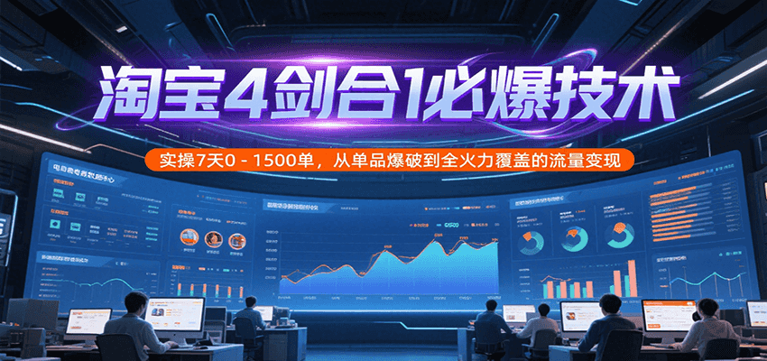 淘宝4剑合1必爆技术，实操7天0-1500单，从单品爆破到全火力覆盖的流量变现-大米网创