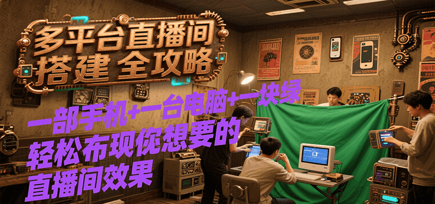 多平台直播间搭建全攻略，一部手机+一台电脑+一块绿布轻松实现你想要的直播间效果-大米网创