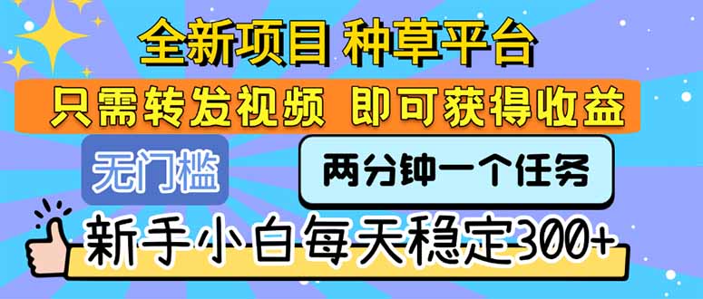全新项目 种草平台 只需要转发任务视频 即可获得收益 新手小白每天300+-大米网创