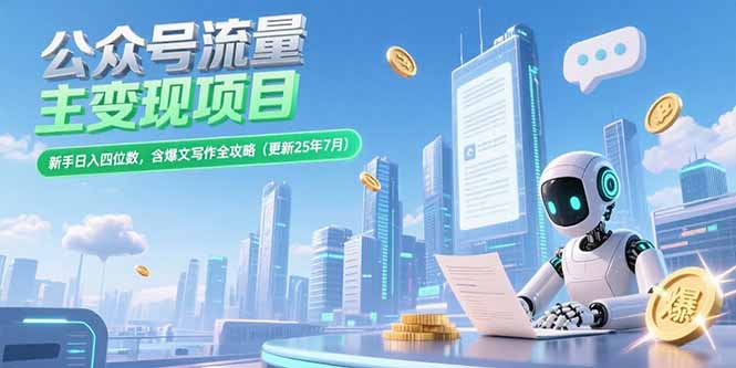 公众号流量主变现项目，新手日入四位数，含爆文写作全攻略(更新25年7月)-大米网创