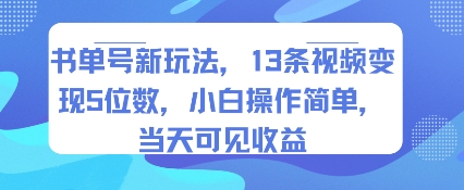 书单号新玩法，13条视频变现5位数，小白操作简单，当天可见收益-大米网创