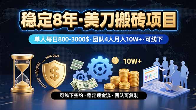 稳定8年的美刀搬砖项目,单人每日收益800—3000.团队4人月入10W+.可线下-大米网创