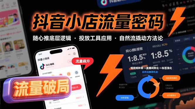 抖音小店流量密码，随心推底层逻辑，投放工具应用，自然流撬动核心方法论-大米网创