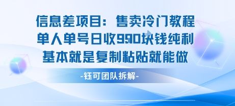 信息差项目:售卖冷门教程单人单号日收9张纯利基本就是复制粘贴就能做-大米网创