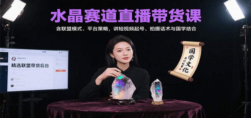 水晶赛道直播带货课：含联盟模式、平台策略，讲短视频起号、拍摄话术与国学结合-大米网创