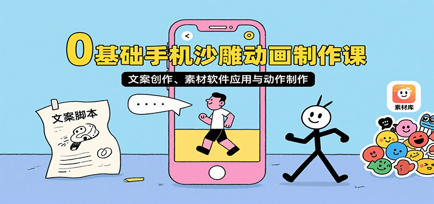 0基础手机沙雕动画制作课,文案创作、素材软件应用与动作制作-大米网创