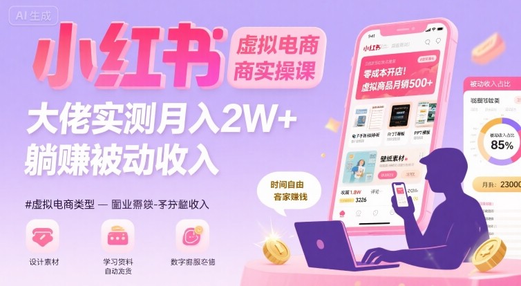 小红书虚拟电商，大佬实测月入2W+，实现被动收入-大米网创