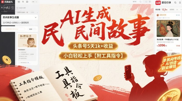 AI生成民间故事,头条号5天1k+,小白轻松上手【附工具指令】-大米网创