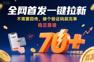 全网首发一键拉新项目，不需要回传，接个验证码就完事，稳定靠谱，一小时收益70+-大米网创