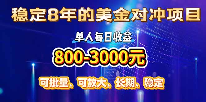 稳定8年的美金对冲创业项目，单人每日收益800-3000，小众暴力项目-大米网创