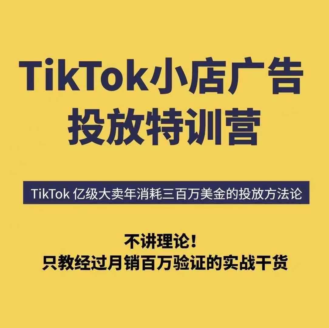 TikTok小店广告投放特训营，6天破局计划专治各种“投不动”，教你经过月销百万验证的实战干货-大米网创