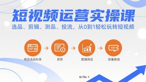 短视频运营实操课，选品、剪辑、测品、投流，从0到1轻松玩转短视频-大米网创