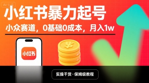 小红书暴力起号,小众赛道,0基础0成本,月入1w-大米网创