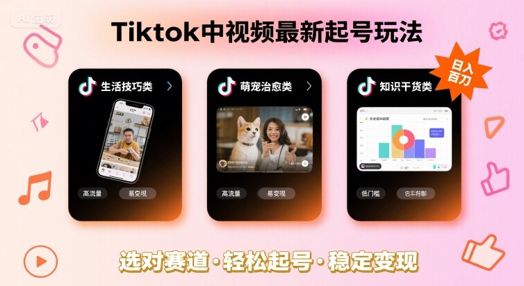 Tiktok中视频最新起号玩法，想要日入百刀，做好这几个赛道就可以了-大米网创