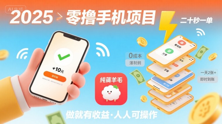 2025年零撸手机项目，二十秒一单，纯薅羊毛 一天2张+做就有-大米网创