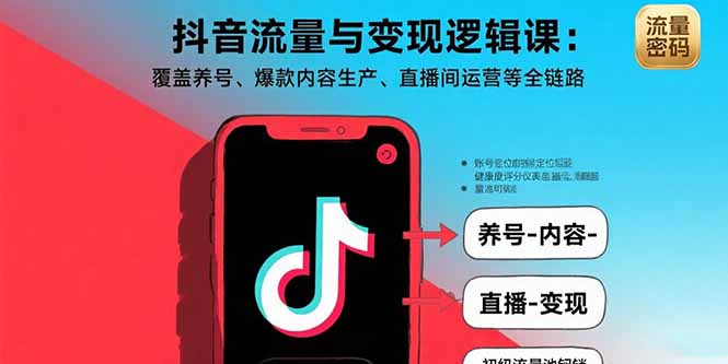 抖音流量与变现逻辑课：覆盖养号、爆款内容生产、直播间运营等全链路-大米网创