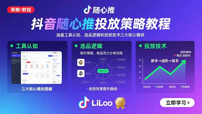 抖音随心推投放策略教程：涵盖工具认知、选品逻辑和投放技术三大核心模块-大米网创