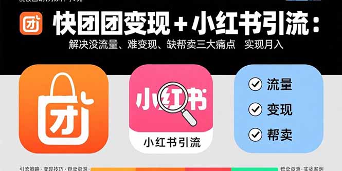 快团团变现+小红书引流:解决没流量、难变现、缺帮卖三大痛点 实现月入3w+-大米网创