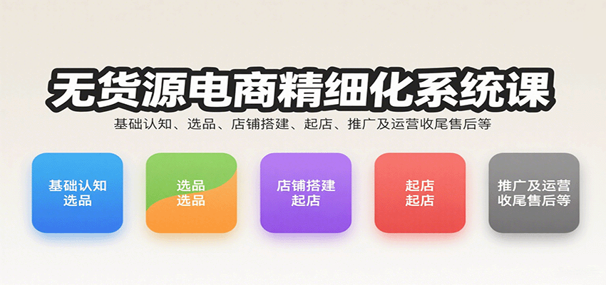 无货源电商精细化系统课：基础认知、选品、店铺搭建、起店、推广及运营收尾售后等-大米网创