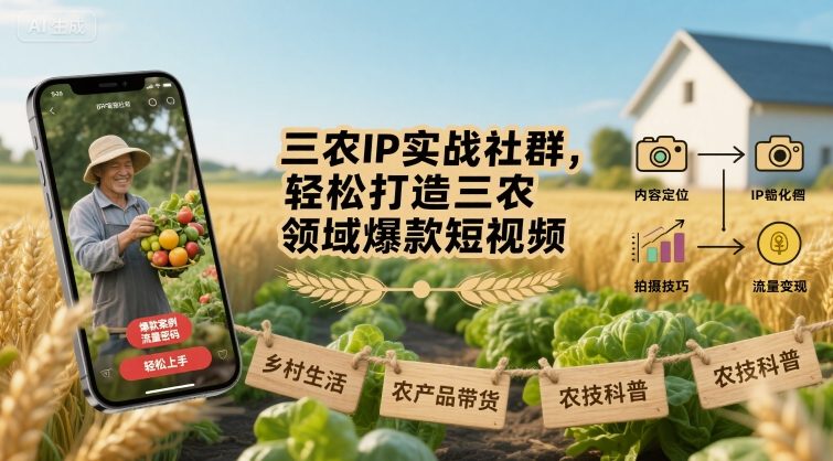 三农IP实战社群，轻松打造三农领域爆款短视频-大米网创