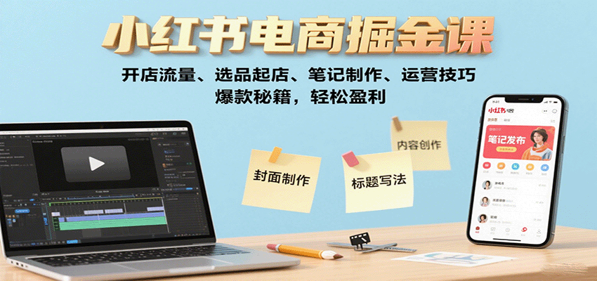 小红书电商掘金课：开店流量、选品起店、笔记制作、运营技巧，爆款秘籍，轻松盈利-大米网创