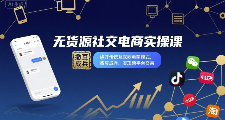 无货源社交电商实操课,绕开传统互联网电商模式,撒豆成兵,实现跨平台交易-大米网创