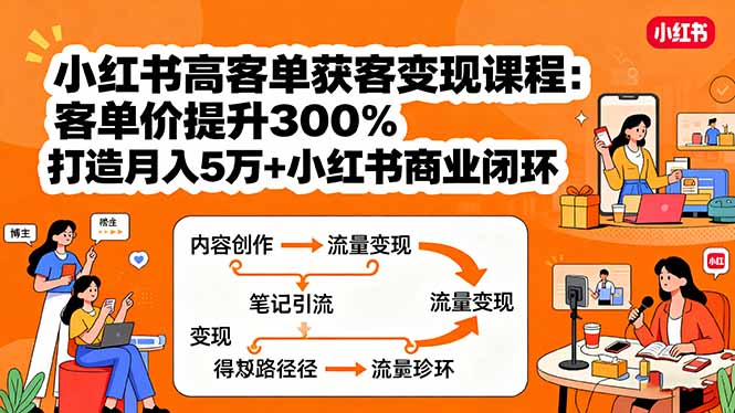 小红书高客单获客变现课程：客单价提升300%，打造月入10万+小红书商业闭环-大米网创