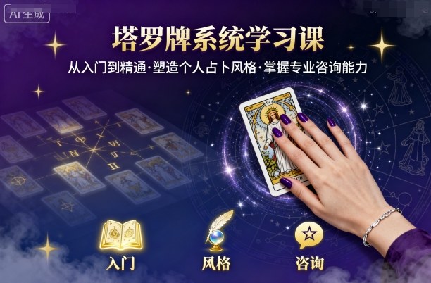 塔罗牌系统学习课，助你从入门到精通，塑造个人占卜风格，掌握专业咨询能力-大米网创