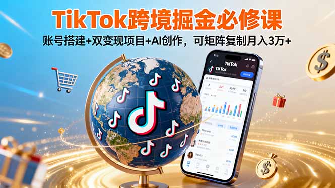 TikTo跨境掘金必修课,账号搭建+双变现项目+AI创作,可矩阵复制月入3万+-大米网创