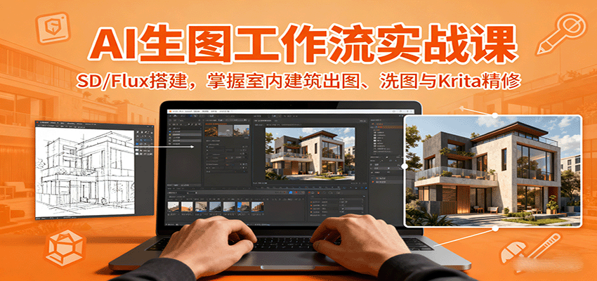 AI生图工作流实战课:SD/Flux搭建,掌握室内建筑出图、洗图与Krita精修-大米网创