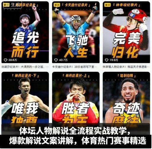 体坛人物解说全流程实战教学，爆款解说文案讲解，体育热门赛事精选-大米网创