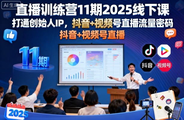 直播训练营11期2025线下课,打通创始人IP,抖音+视频号直播流量密码,教你做出高流量高变现的直播间-大米网创