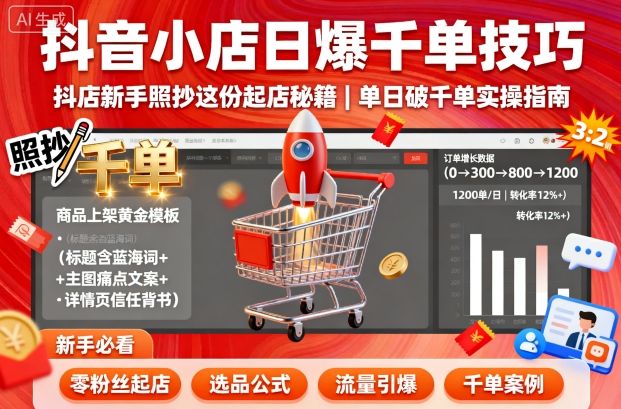 抖音小店日爆千单技巧,抖店新手照抄这份起店秘籍,单日破千单-大米网创