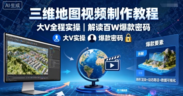 三维地图视频制作教程，大V全程实操，解读百W爆款密码-大米网创