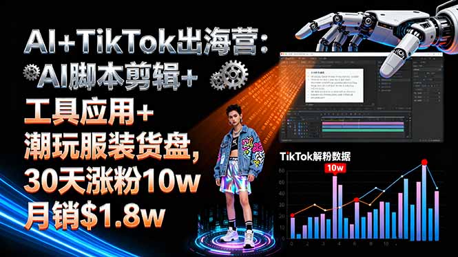AI+TikTok出海营:AI脚本剪辑+工具应用+潮玩服装货盘,30天涨粉10w月销$1.8w-大米网创