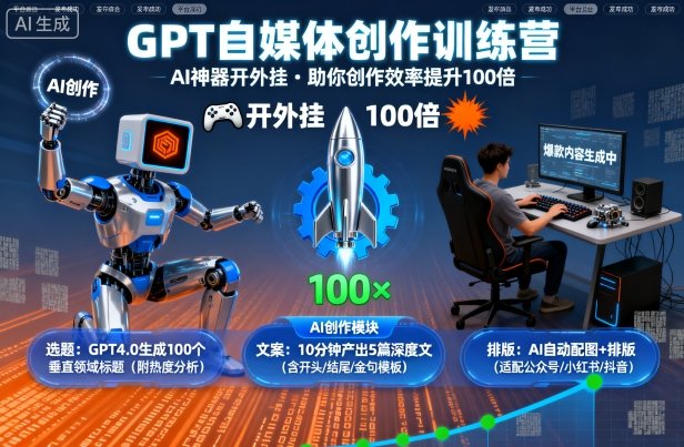 GPT自媒体创作训练营：AI神器开外挂，助你创作效率提升100倍-大米网创