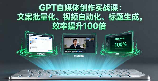 GPT自媒体创作实战课:文案批量化、视频自动化、标题生成,效率提升100倍-大米网创