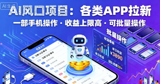AI风口项目,各类APP拉新,一部手机就可以操作,收益上限高,可批量操作-大米网创