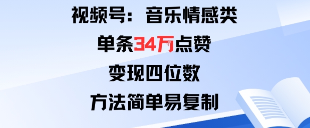 视频号分成计划新玩法:音乐情感类单条34W点赞,变现四位数,方法简单易复制-大米网创