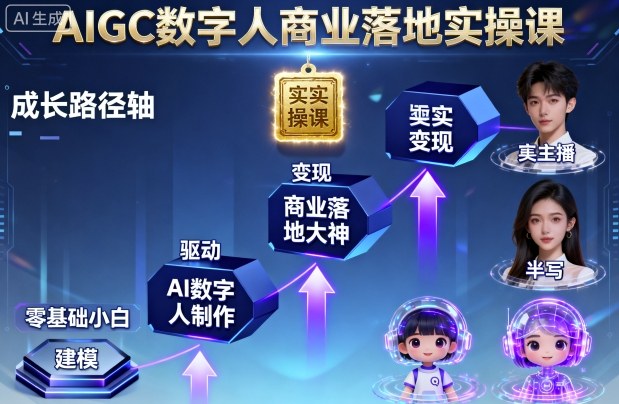 AIGC数字人商业落地实操课，从零基础小白到AI数字人大神-大米网创