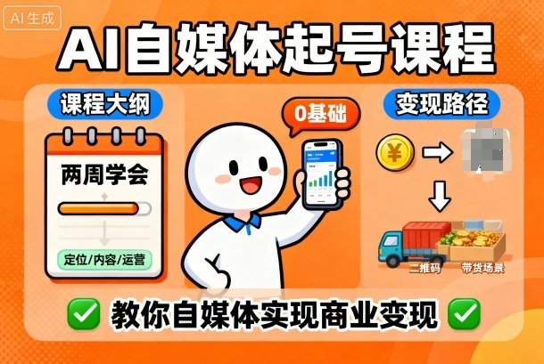 AI自媒体起号课程,0基础小白两周学会,教你自媒体实现商业变现-大米网创