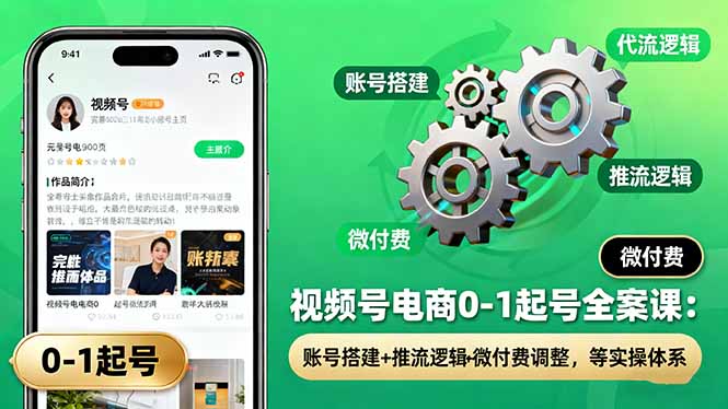 视频号电商0-1起号全案课：账号搭建+推流逻辑+微付费调整，等实操体系-大米网创