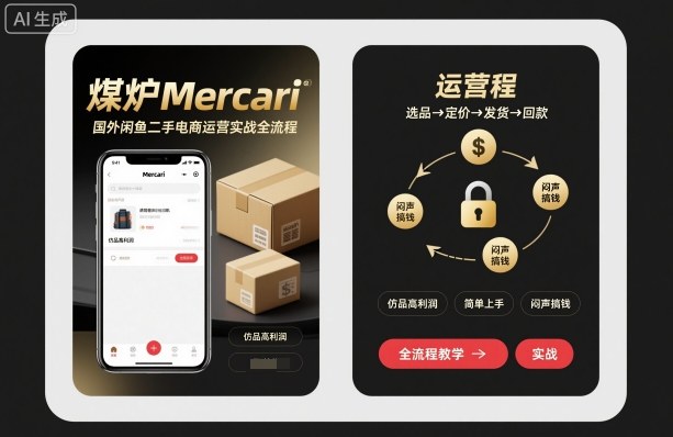 煤炉Mercari国外闲鱼二手电商运营实战全流程,仿品高利润,简单上手,闷声搞钱-大米网创