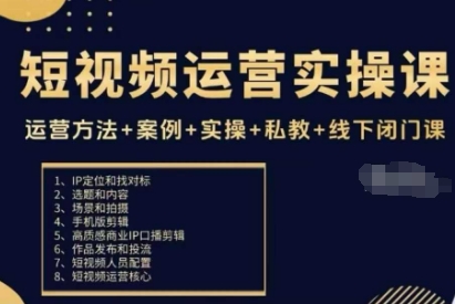 短视频运营实操课,运营方法+案例+实操+私教+线下闭门课-大米网创