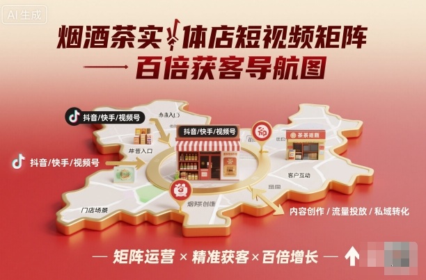 烟酒茶实体店短视频矩阵百倍获客导航图-大米网创