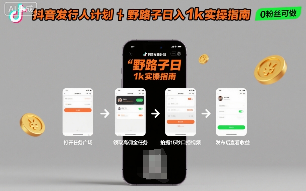 抖音发行人计划全新野路子玩法,随时随地,只要有手机,就能操作,日入1k+-大米网创