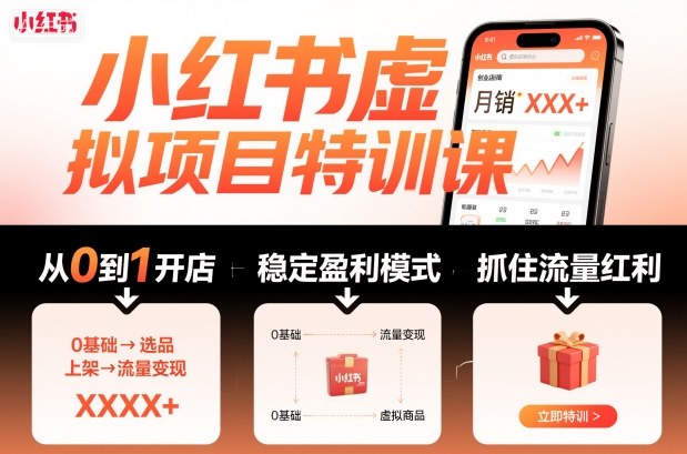小红书虚拟项目特训课，帮你从0到1打造稳定盈利的店铺，抓住流量红利（更新9月）-大米网创