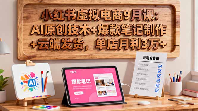 小红书虚拟电商9月课：AI原创技术+爆款笔记制作+云端发货，单店月利3万+-大米网创